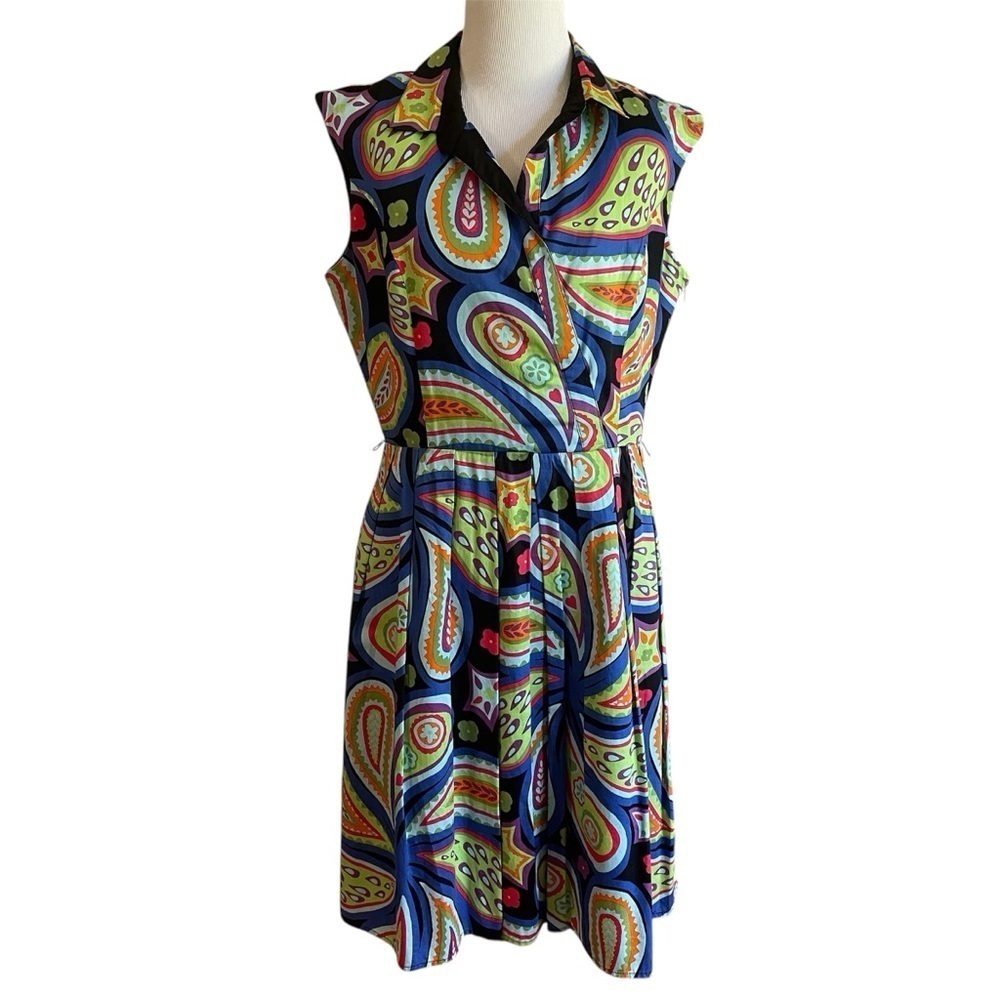 Ellen Tracy Colorful Peacock Paisley Dress